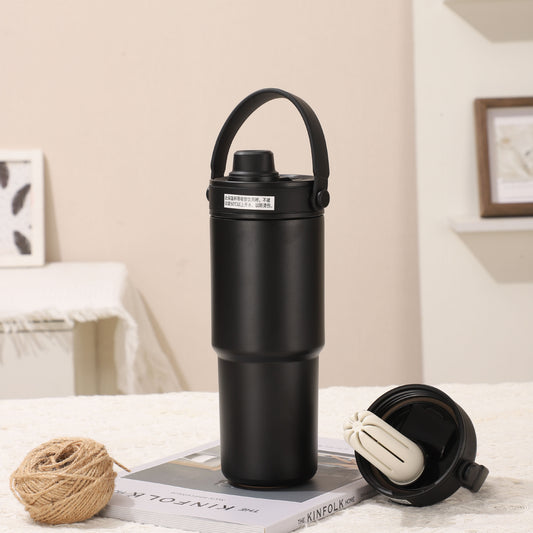 Black 316 Stainless Steel Insulated 730ml Tumbler with Straw - Dual-Drink Ceramic Liner Portable Car Cup