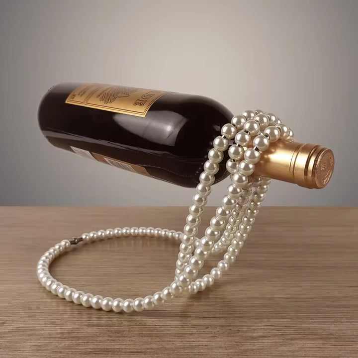 Gold Modern Floating Pearl Wine Bottle Holder – Elegant Home Decor, Unique Kitchen Accessory for Dining, Bar, and Living Room