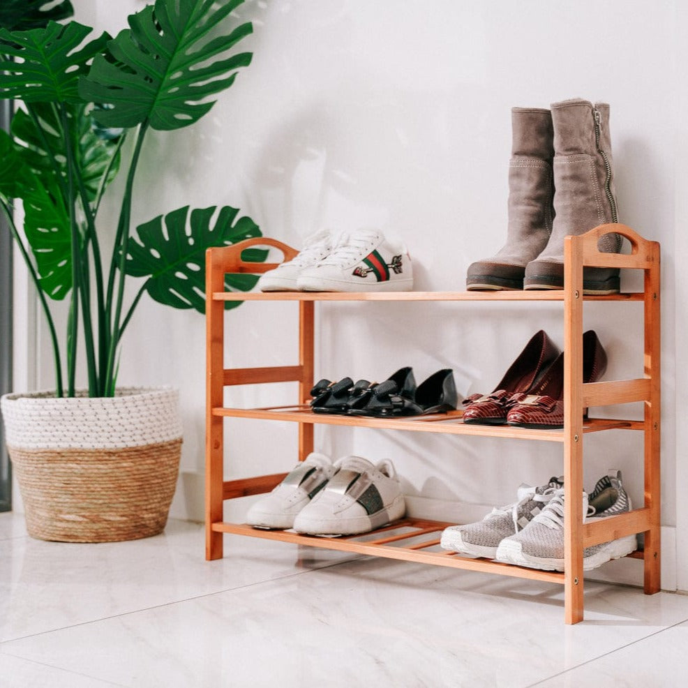 Bamboo 3 Tiers Layers  Storage Shoe Rack & Organiser