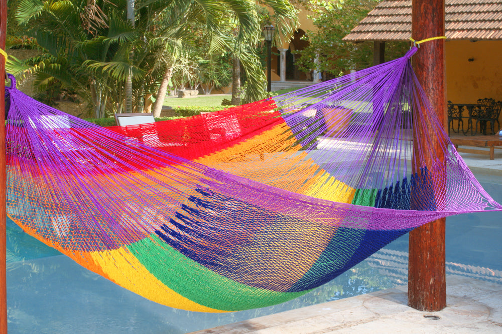 Outdoor undercover cotton Mayan Legacy hammock King size Rainbow