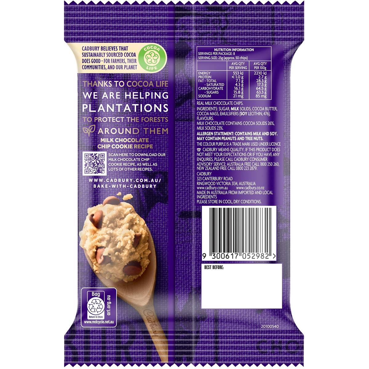 Cadbury Baking Milk Chocolate Chips 200g