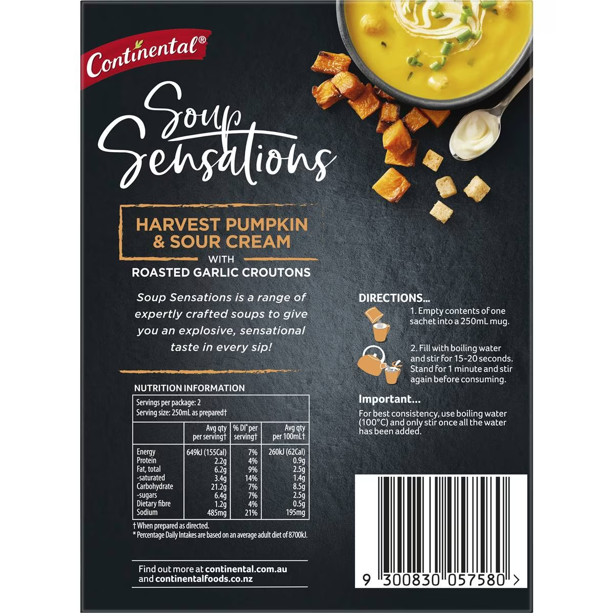 Continental Soup Sensations Harvest Pumpkin & Sour Cream Serves 2 70g