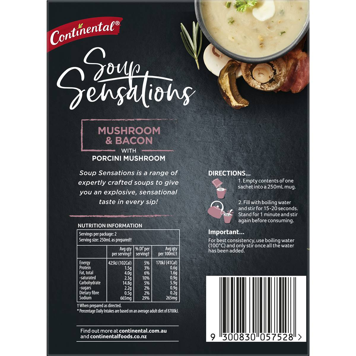 Continental Soup Sensations Mushroom & Bacon Serves 2 48g