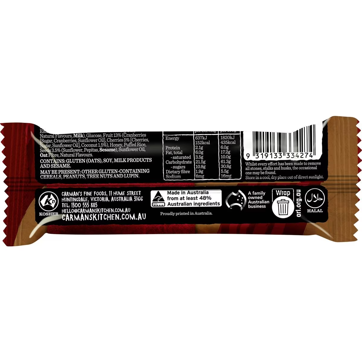 Carman's Muesli Bars Dark Choc, Cherry & Coconut 6 Pack