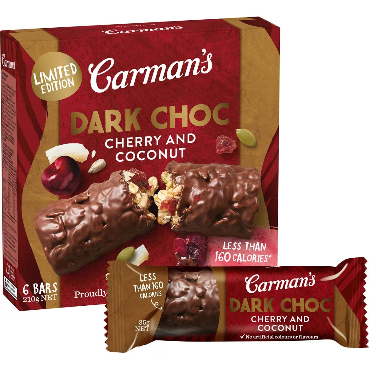 Carman's Muesli Bars Dark Choc, Cherry & Coconut 6 Pack