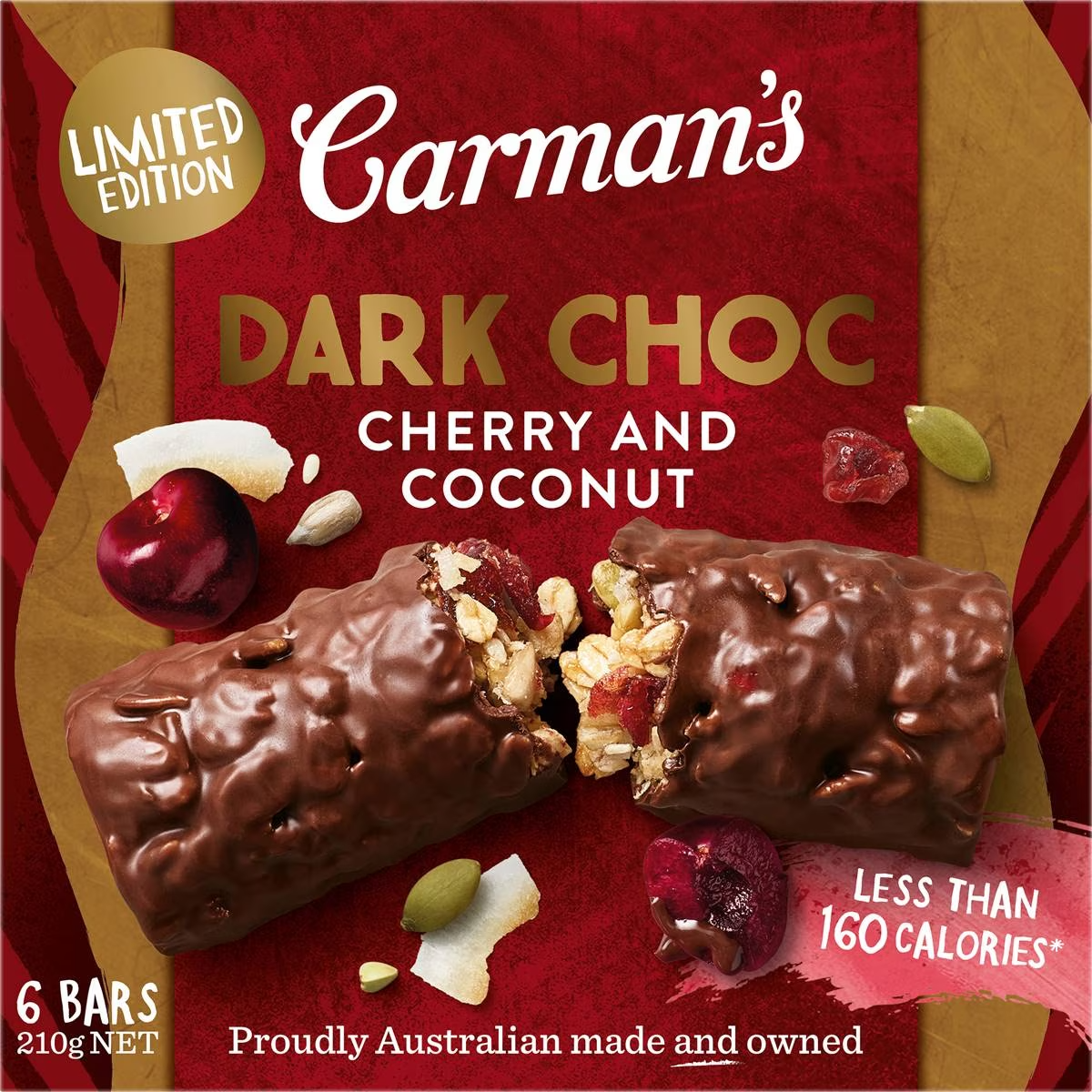 Carman's Muesli Bars Dark Choc, Cherry & Coconut 6 Pack