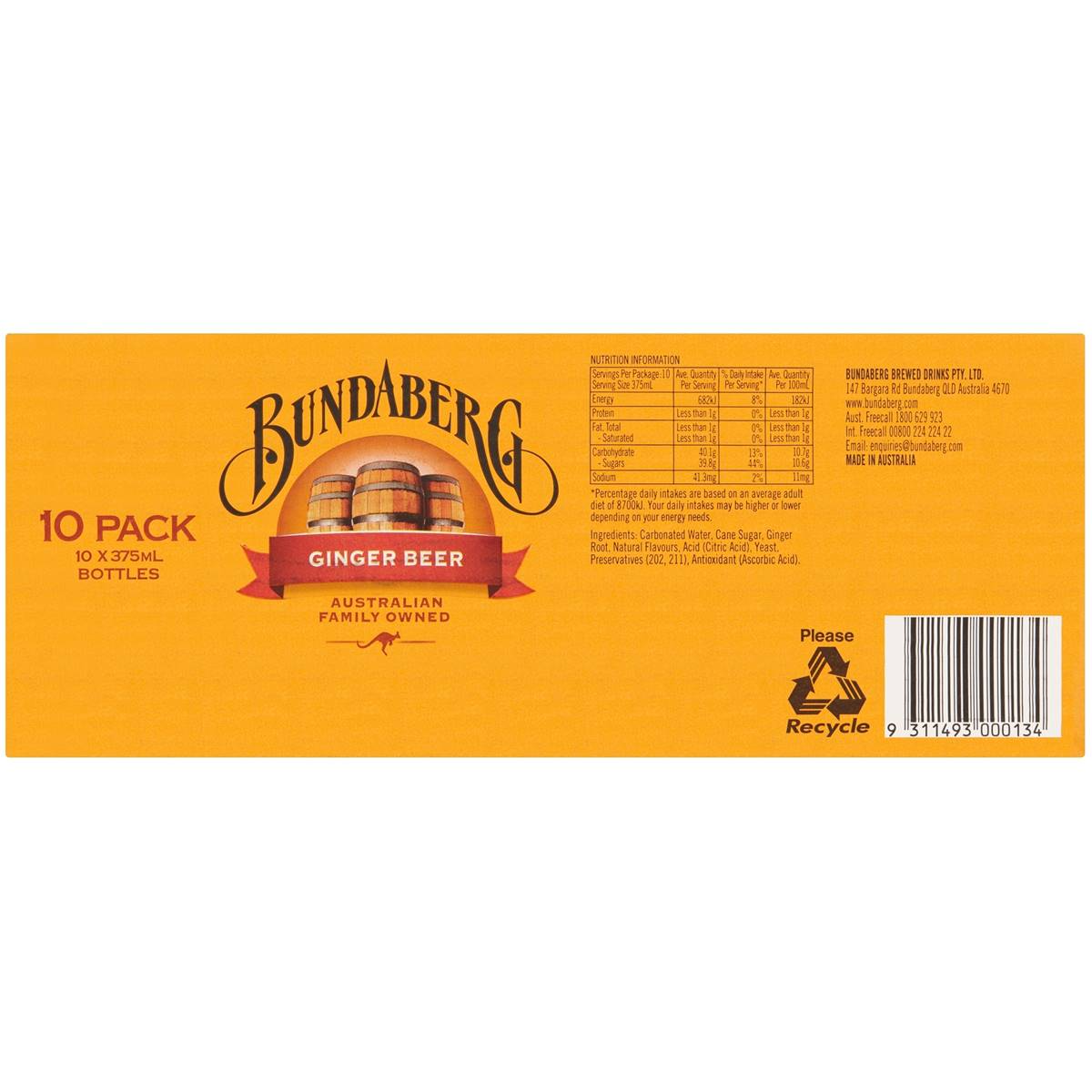 Bundaberg Ginger Beer 375ml X10 Pack