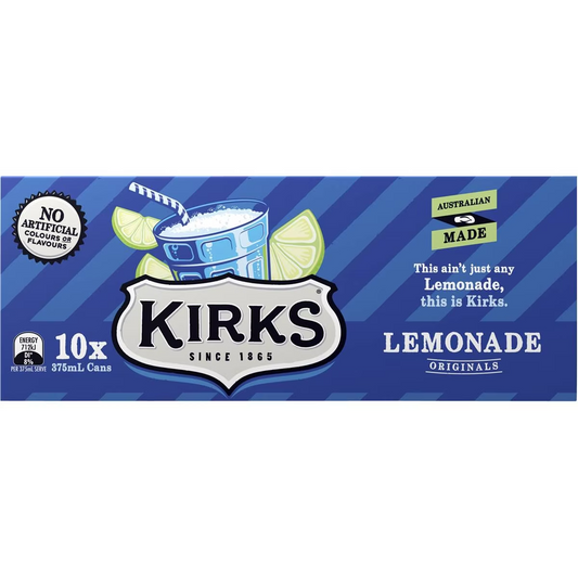 Kirks Lemonade Soft Drink Multipack Cans 375ml X10 Pack