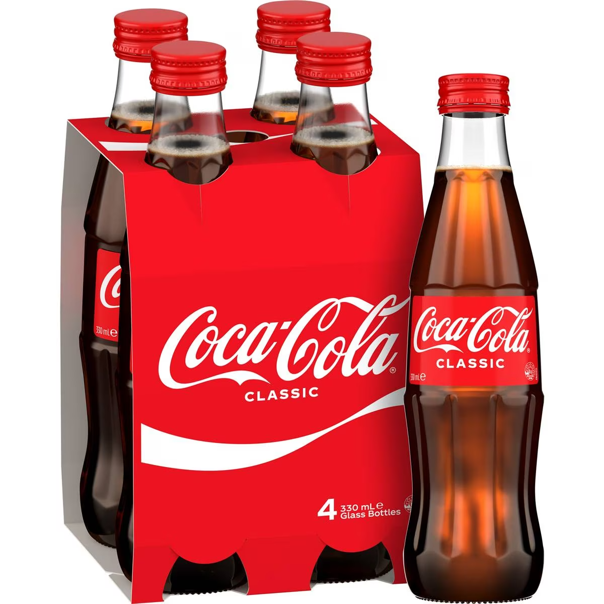 Coca - Cola Classic Soft Drink Multipack Glass Bottles 4 X 330ml