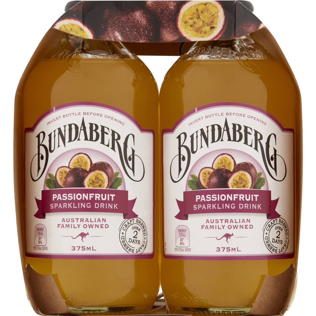 Bundaberg Sparkling Passionfruit Drink 375ml X4 Pack