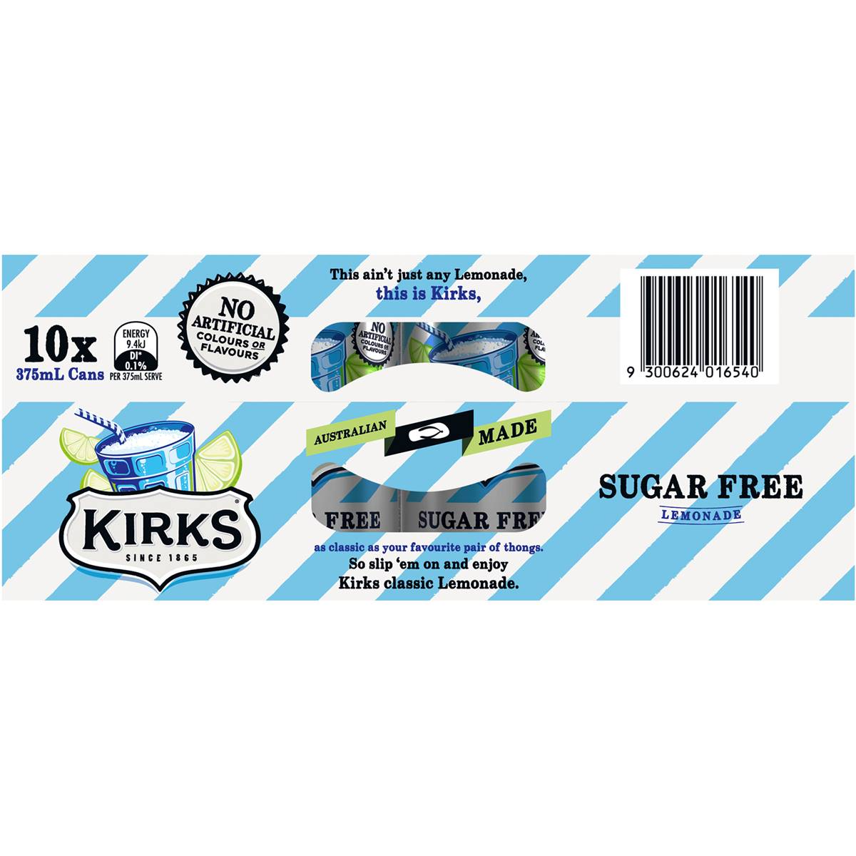 Kirks Sugar Free Lemonade Soft Drink Multipack Cans 375ml X10 Pack