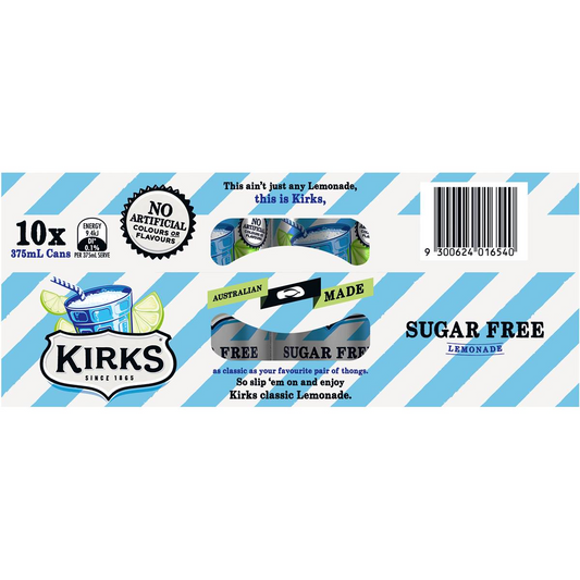 Kirks Sugar Free Lemonade Soft Drink Multipack Cans 375ml X10 Pack