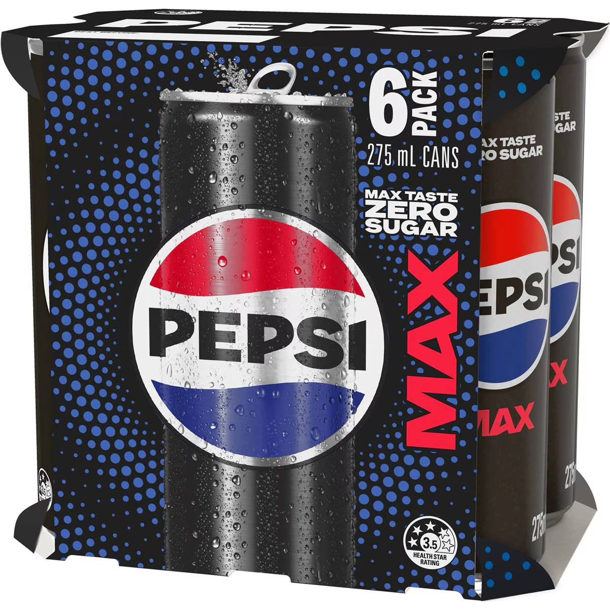 Pepsi Max No Sugar Cola Soft Drink Mini Cans Multipack 275ml X 6 Pack