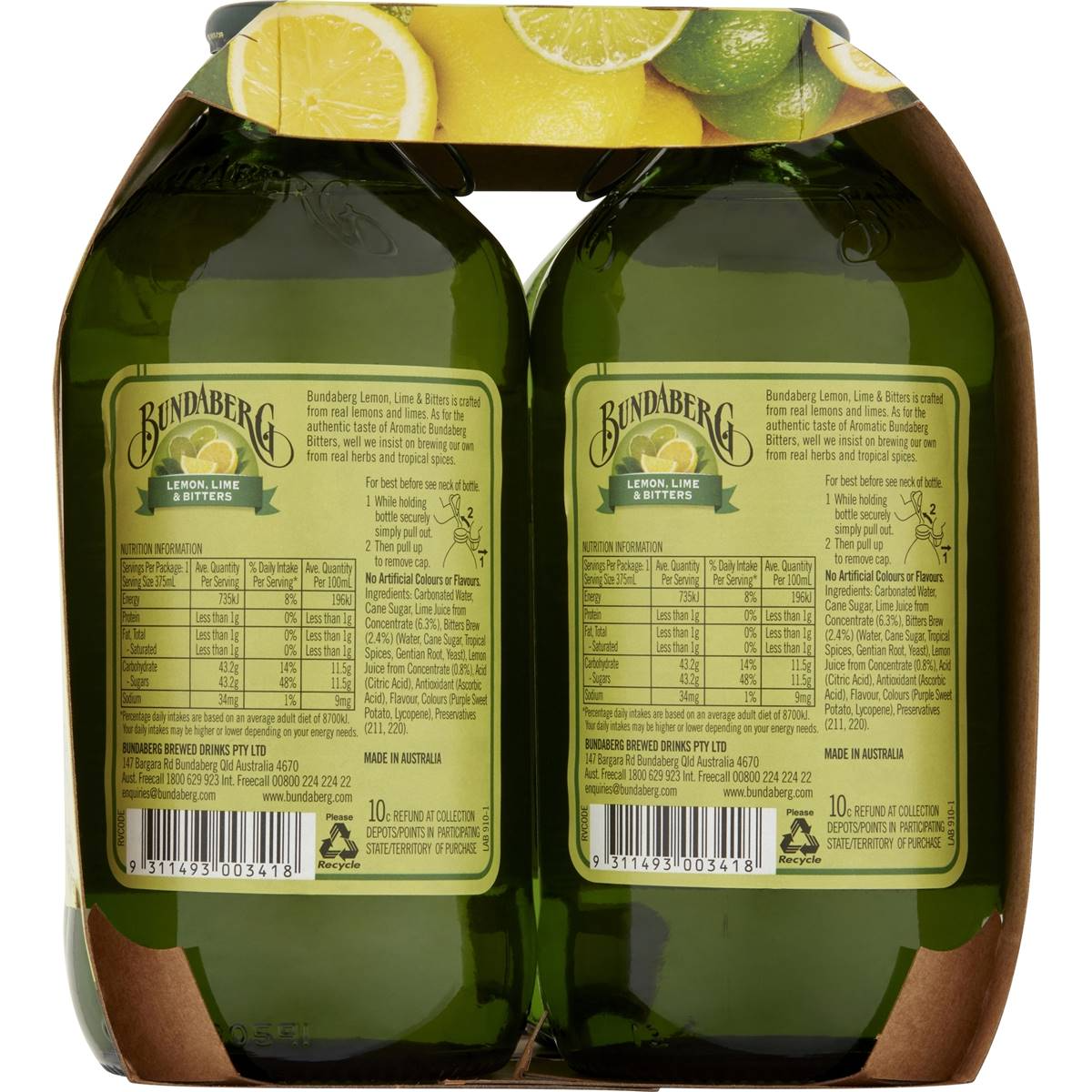 Bundaberg Lemon Lime & Bitters 375ml X4 Pack