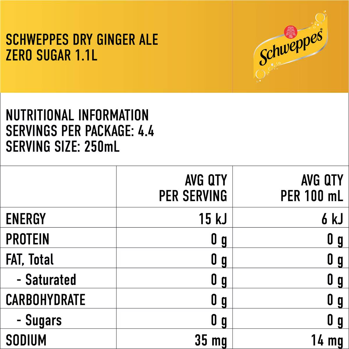 Schweppes Zero Sugar Classic Mixers Dry Ginger Ale Soft Drink Bottle 1.1l