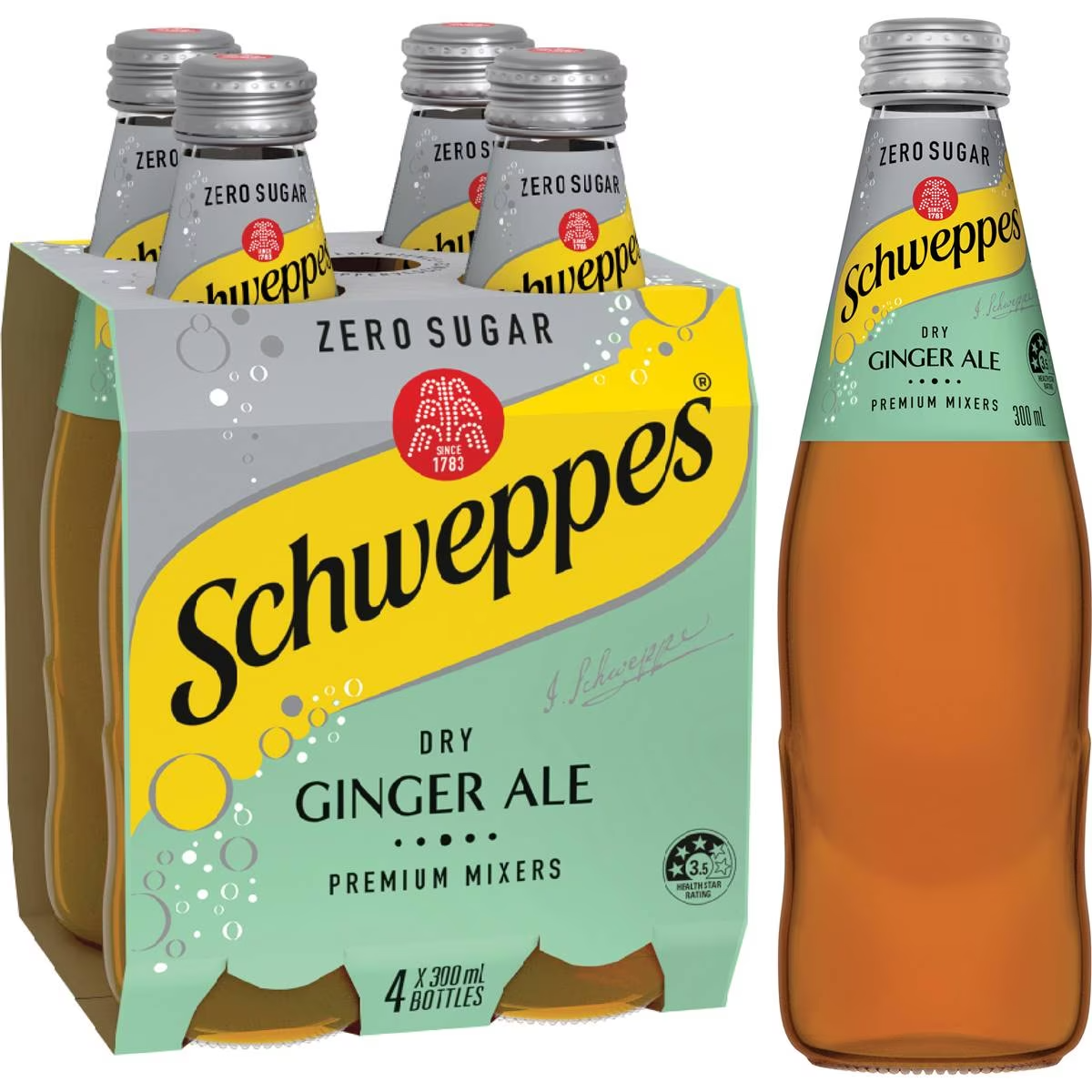 Schweppes Zero Sugar Dry Ginger Ale Soft Drink Mixers Multipack 300ml x 4 Pack