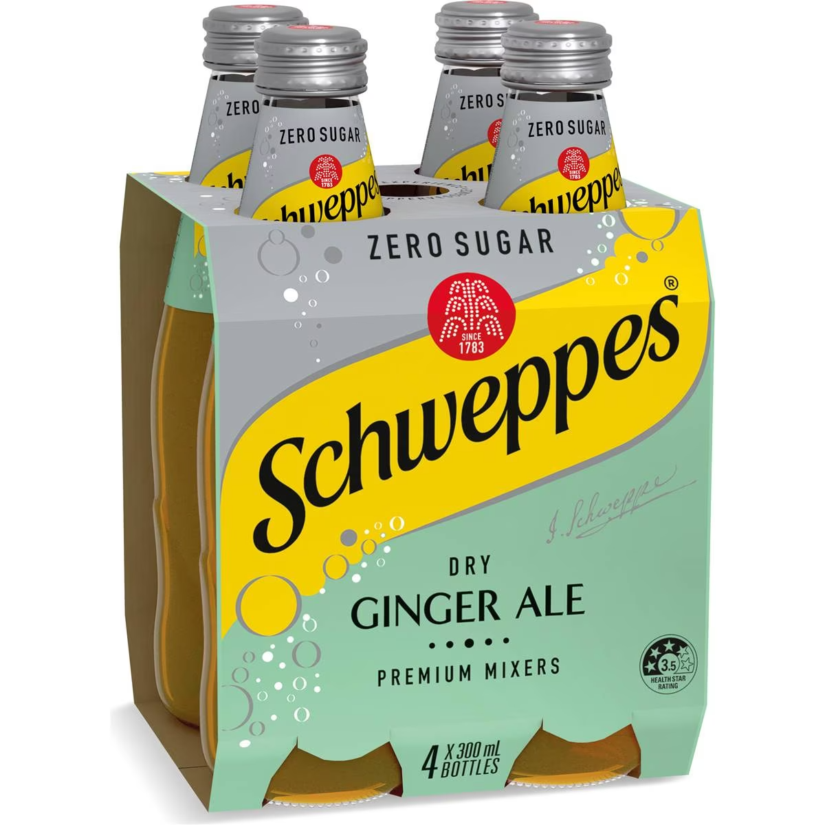 Schweppes Zero Sugar Dry Ginger Ale Soft Drink Mixers Multipack 300ml x 4 Pack