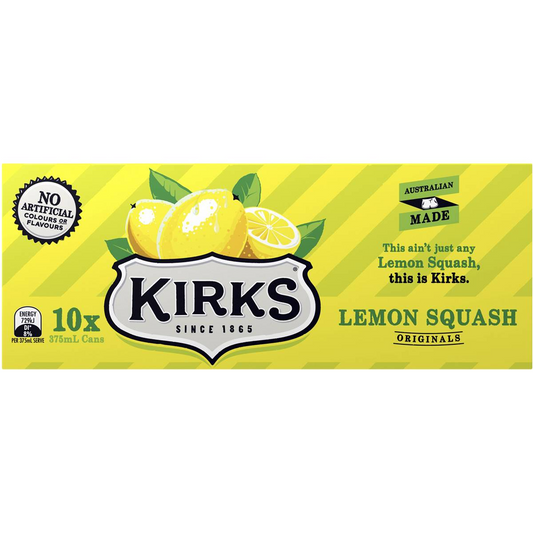 Kirks Lemon Squash Soft Drink Multipack Cans 375ml X10 Pack