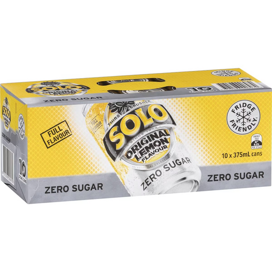 Solo Zero Sugar Original Lemon Soft Drink Cans Multipack 375ml x 10 Pack