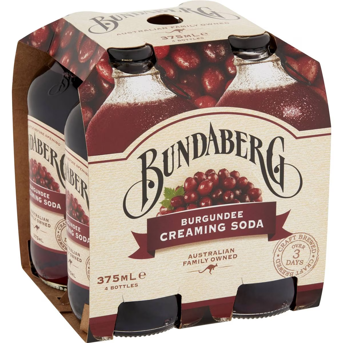 Bundaberg Burgundee Creaming Soda 375ml X4 Pack