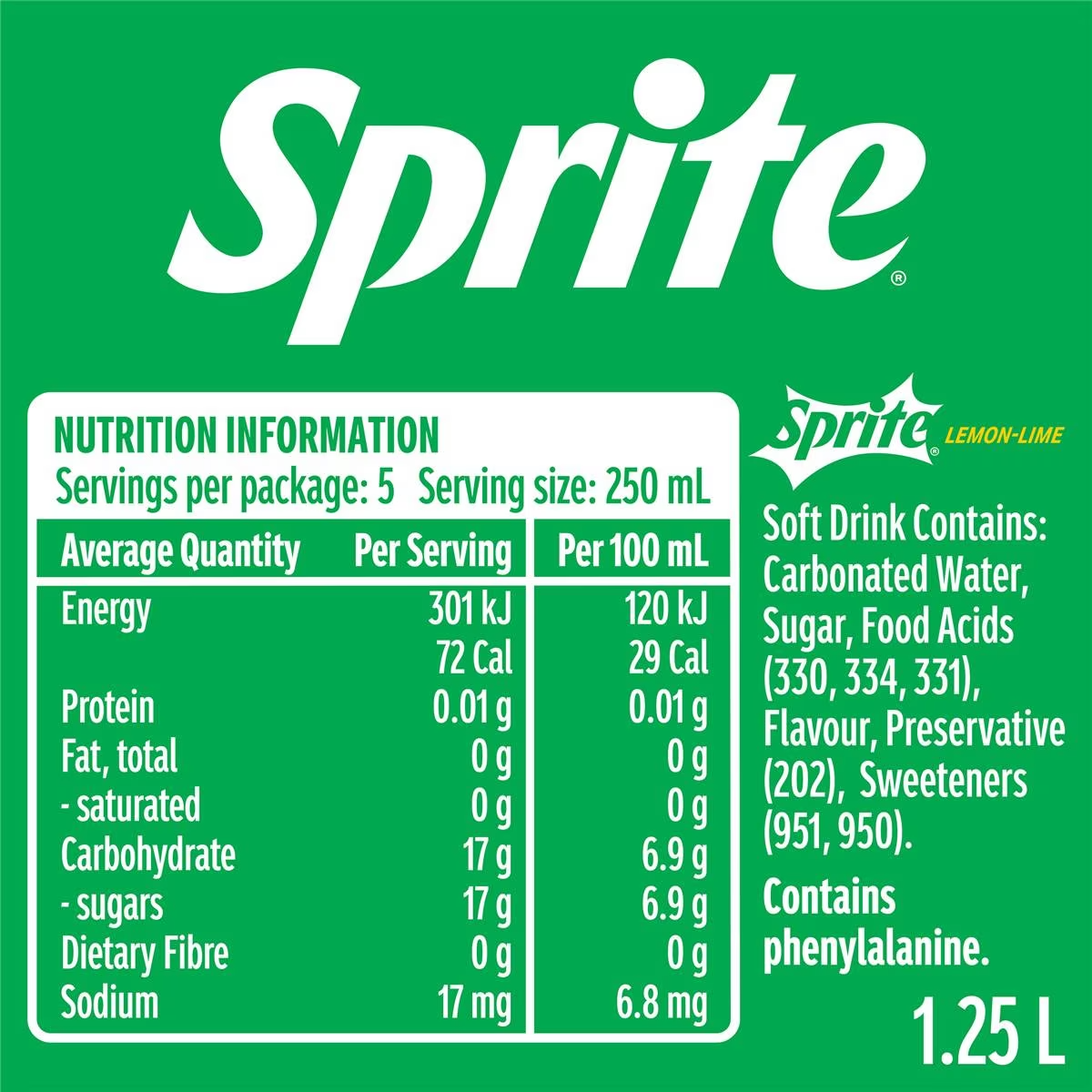 Sprite Lemonade Soft Drink Bottle 1.25l