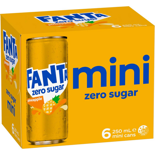 Fanta Mini Pineapple Zero Cans 250ml X 6 Pack