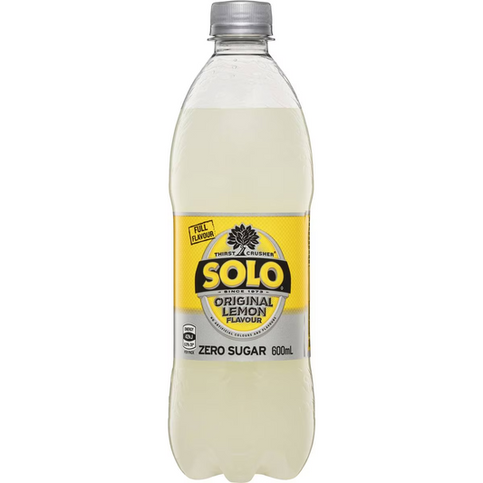 Solo Zero Sugar Original Lemon Soft Drink Bottle 600ml