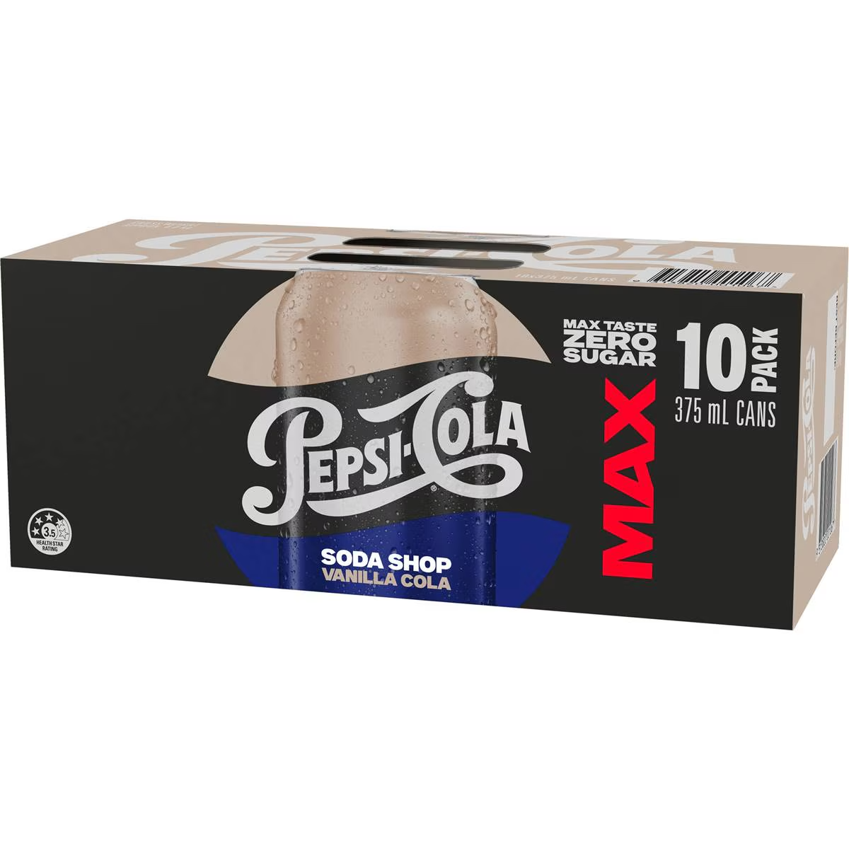 Pepsi Max No Sugar Vanilla Cola Soft Drink Cans Multipack 375ml X 10 Pack