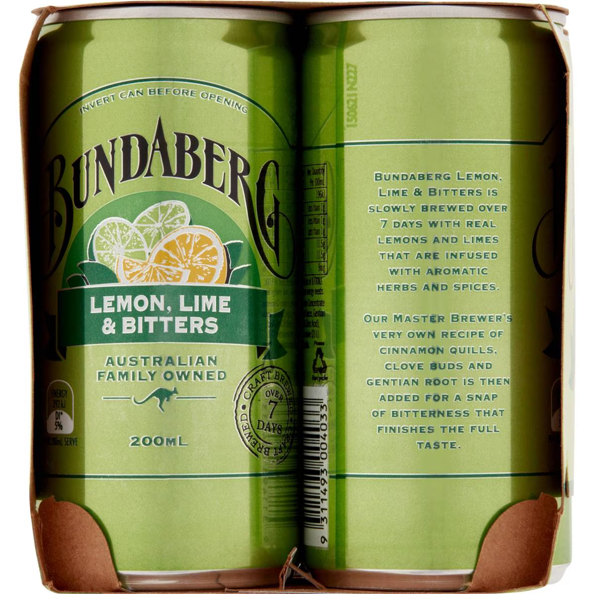 Bundaberg Mini Cans Lemon Lime Bitters 6 X 200ml