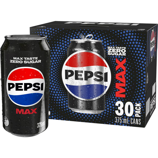 Pepsi Max No Sugar Cola Soft Drink Cans Multipack 375ml X 30 Pack