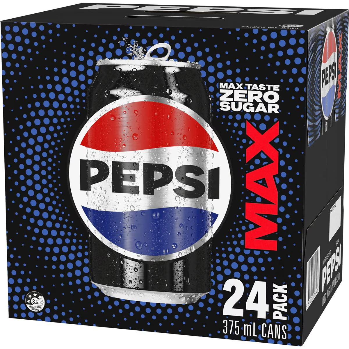 Pepsi Max No Sugar Cola Soft Drink Cans Multipack 375ml X 24 Pack