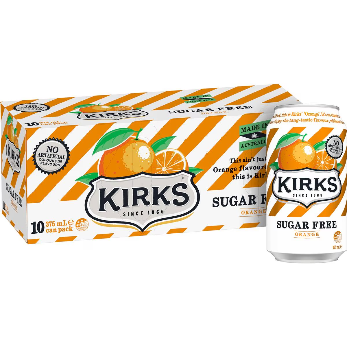 Kirks Sugar Free Orange Soft Drink Multipack Cans 375ml X 10 Pack