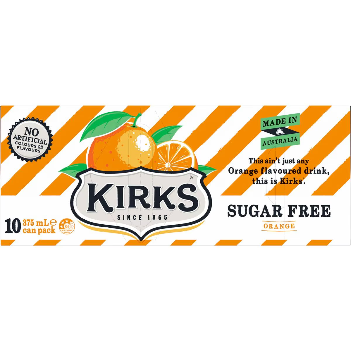 Kirks Sugar Free Orange Soft Drink Multipack Cans 375ml X 10 Pack