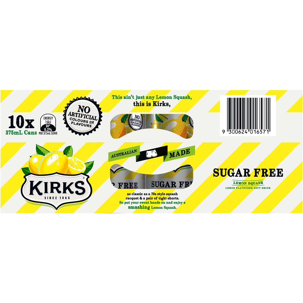 Kirks Sugar Free Lemon Squash Soft Drink Multipack Cans 375ml X10