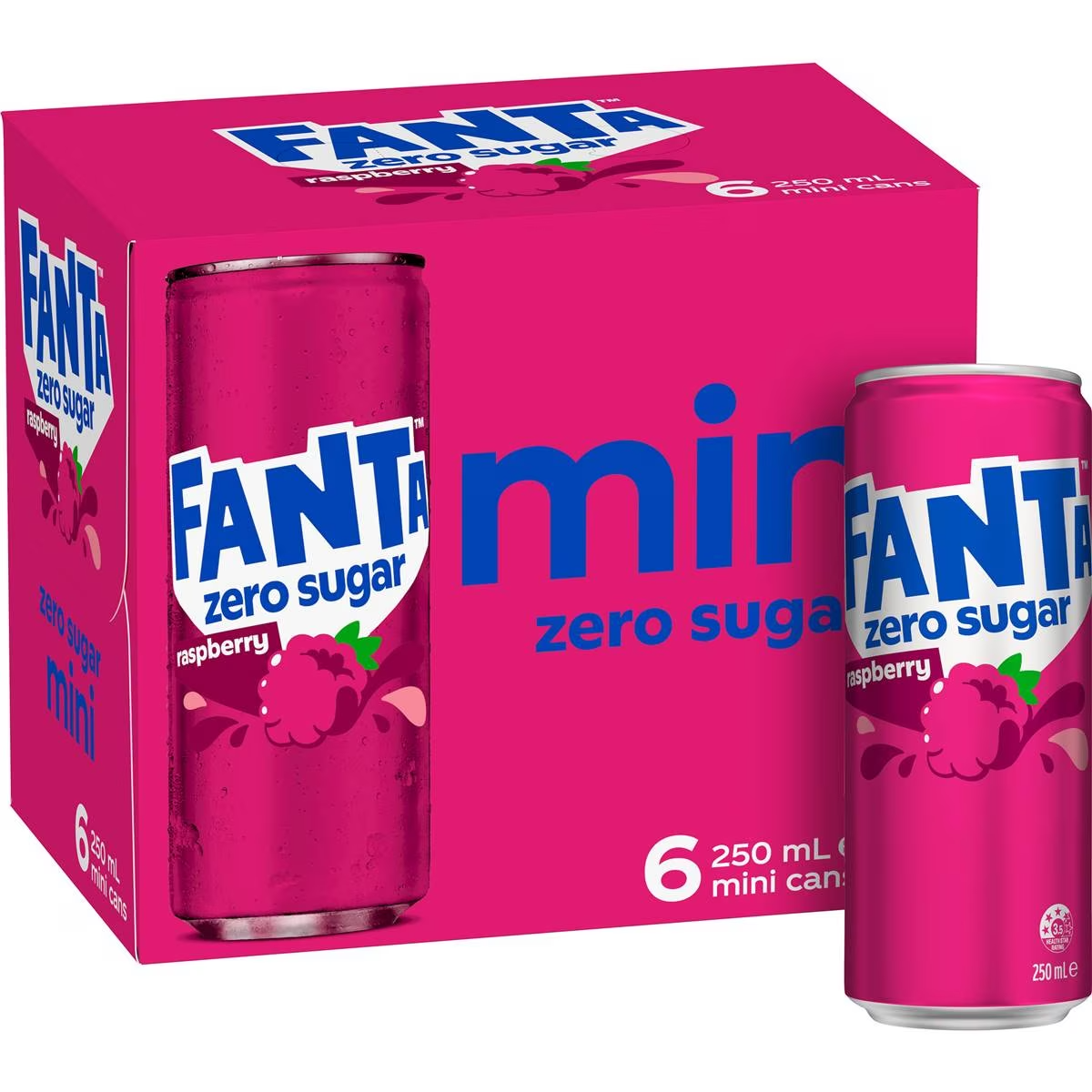 Fanta Raspberry Zero Sugar Soft Drink Mini Cans 250ml X 6 Pack