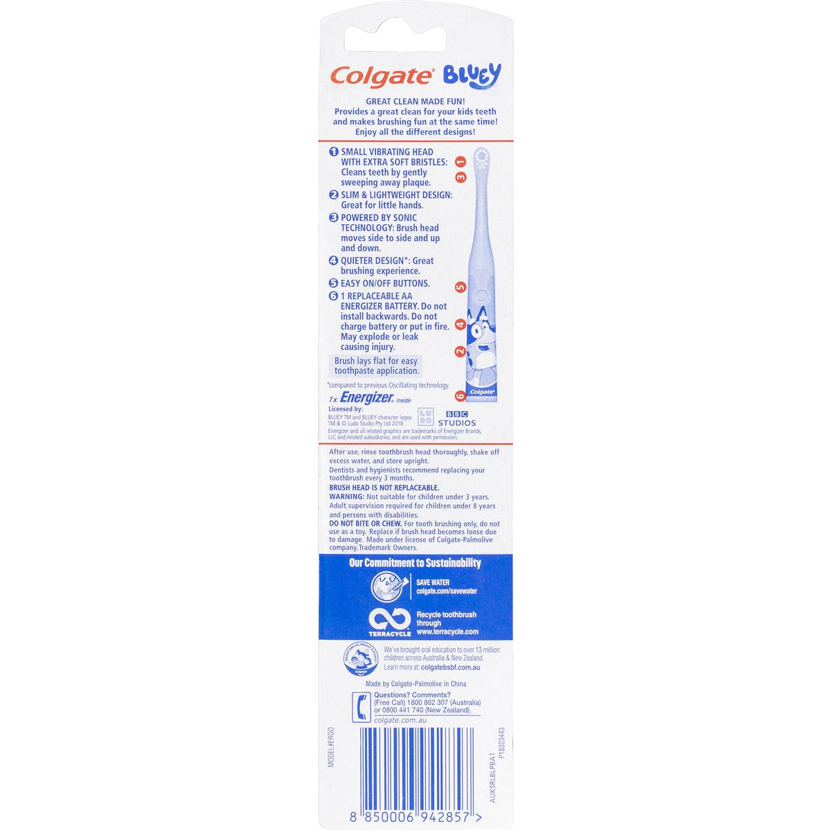 Colgate Kids Toothbrush Battery Sonic Bluey Each