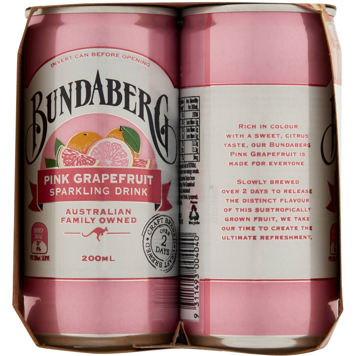 Bundaberg Pink Grapefruit Sparkling Drink 200ml X6 Pack