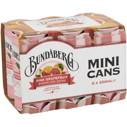 Bundaberg Pink Grapefruit Sparkling Drink 200ml X6 Pack