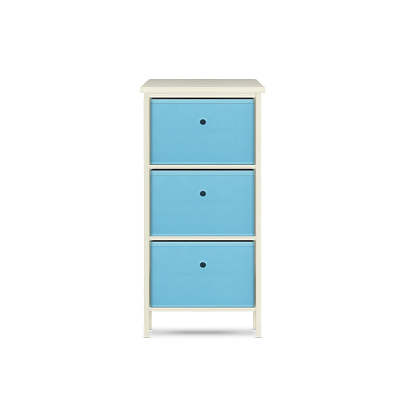 Home Master 3 Drawer Pine Wood Storage Chest Sky Blue Fabric Baskets 37 x 80cm