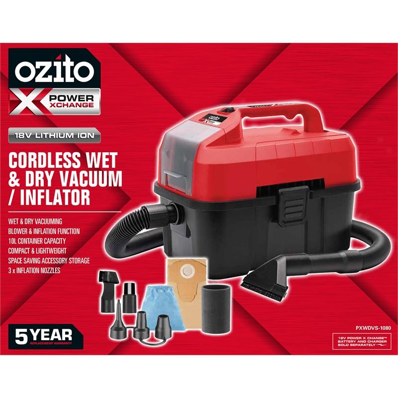 Ozito PXC 18V 10L Cordless Wet And Dry Vacuum / Inflator - Skin Only