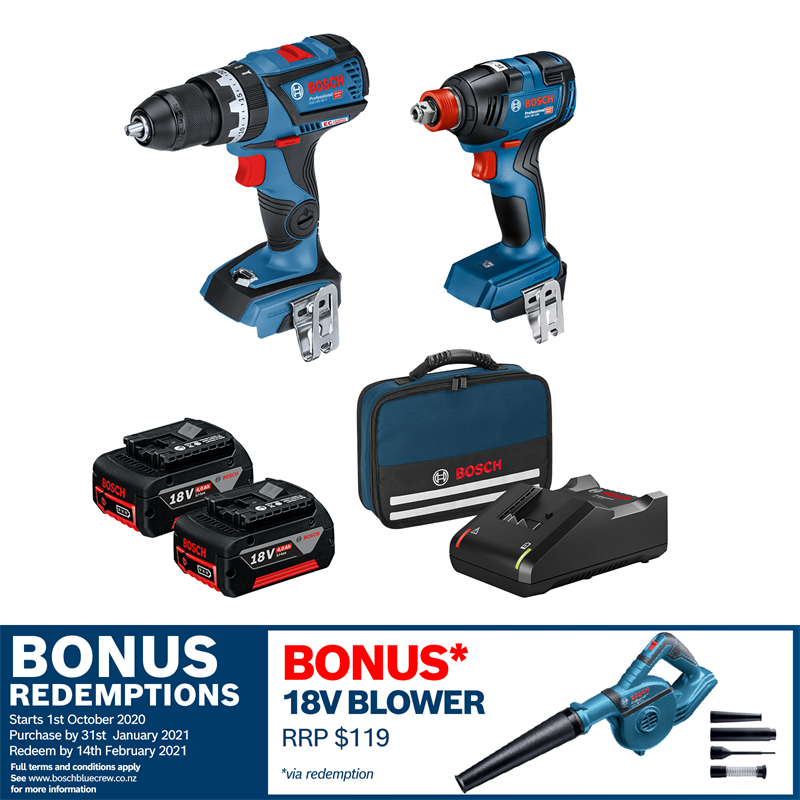 Bosch Blue 18V Brushless 2 Piece Combo Kit With 2 x 4.0Ah Li-Ion Batteries