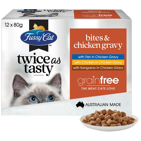 Fussy Cat Grain Free Bites and Chicken Gravy 48 x 80g