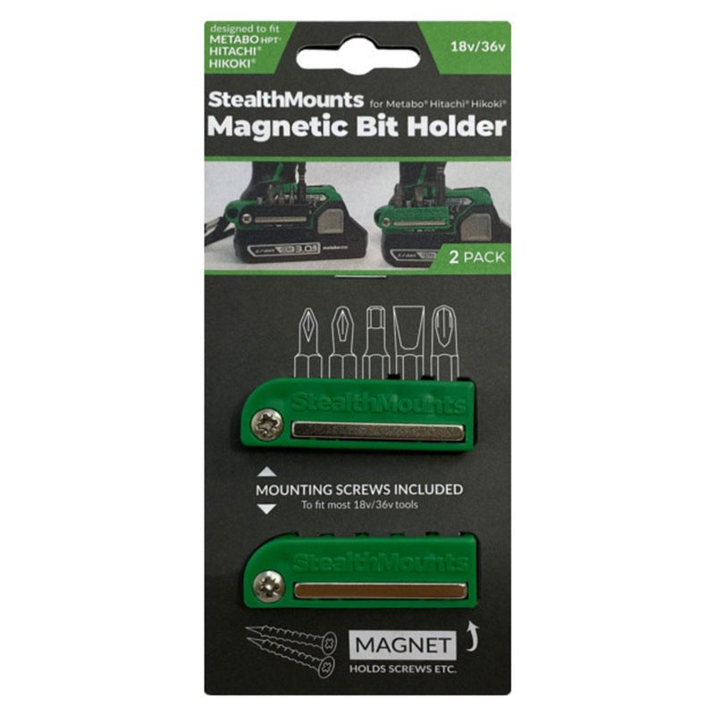 STEALTHMOUNTS Bit Holder for Metabo Hitachi HiKOKI Green 18V 36V - 2 Pack BH-MHH-BLK-2-LF