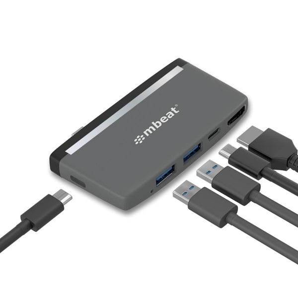 mbeat Essential Pro 5-in-1 USB- C Hub ( 4K HDMI Video, USB-C PD Pass Through Charging, USB 3.0 x 2, USB-C x 1)