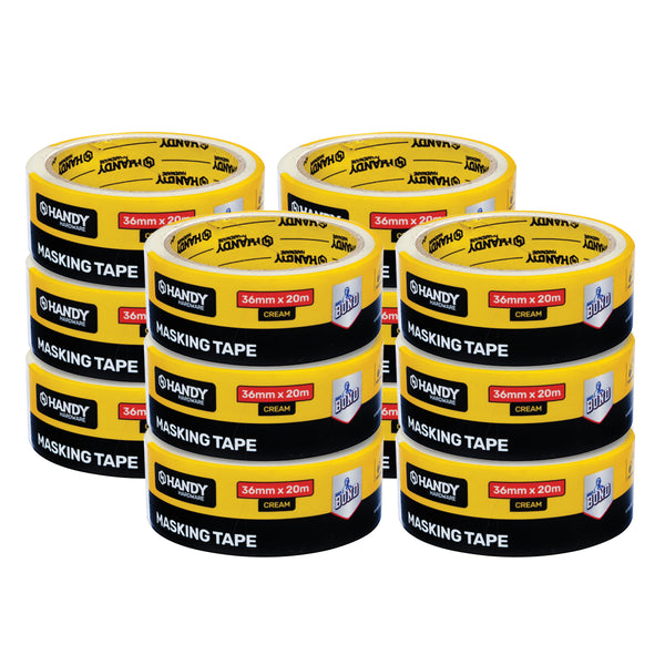 Handy Hardware 36PCE 20m x 36mm Masking Tape Cream Multipurpose Adhesion