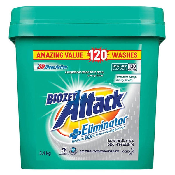 Biozet Attack Front & Top Loader Laundry Powder PLUS Eliminator 5.4kg