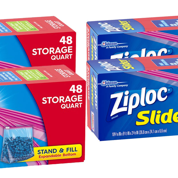 2 Packs Ziploc Slider Bags Variety Pack 166 CT/Pack 70 CT Gallon + 96 CT  Quart